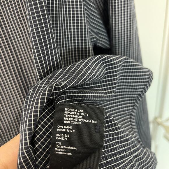 COS Men's Button Front Shirt Size XL Black Long Sleeve Check Cotton - Picture 8 of 9